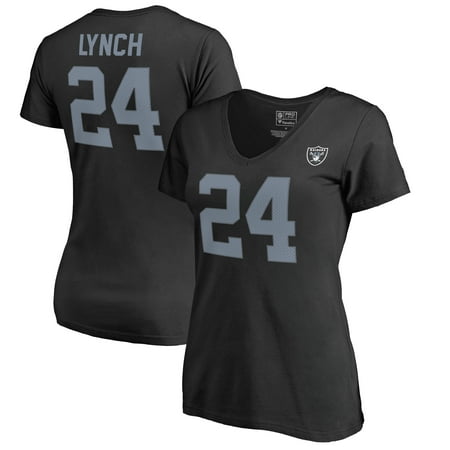 Marshawn Lynch Oakland Raiders NFL Pro Line by Fanatics Branded Women's Authentic Stack Name & Number V-Neck T-Shirt - Black