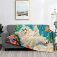 thumbnail image 2 of Naloa Playful Floral Cat Flannel Fleece Throw Blanket for Bed Couch, Thick Blanket - All Seasons Suitable for Women, Men and Kids-50"x40", 2 of 6