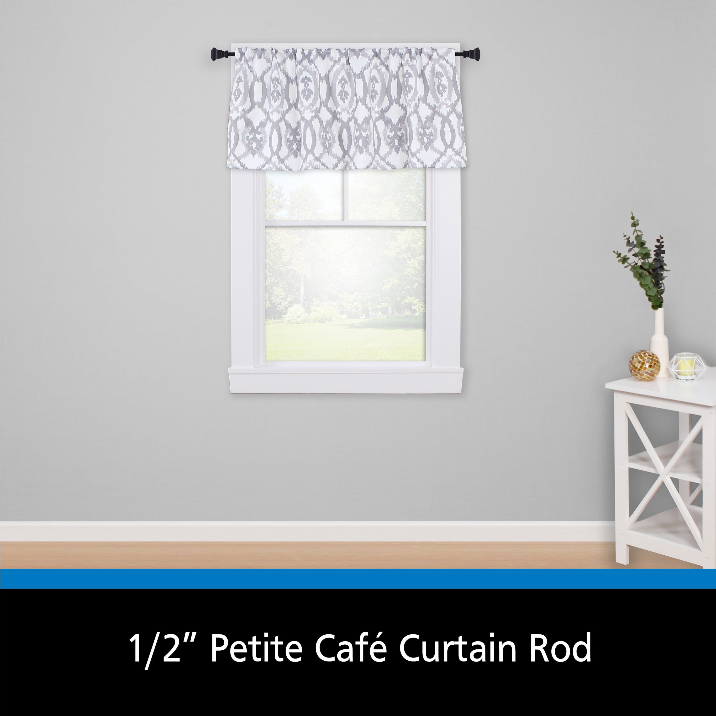 (2 pack) Mainstays 1/2" Twain Petite Café Adjustable Curtain Rod, 28-48", Black