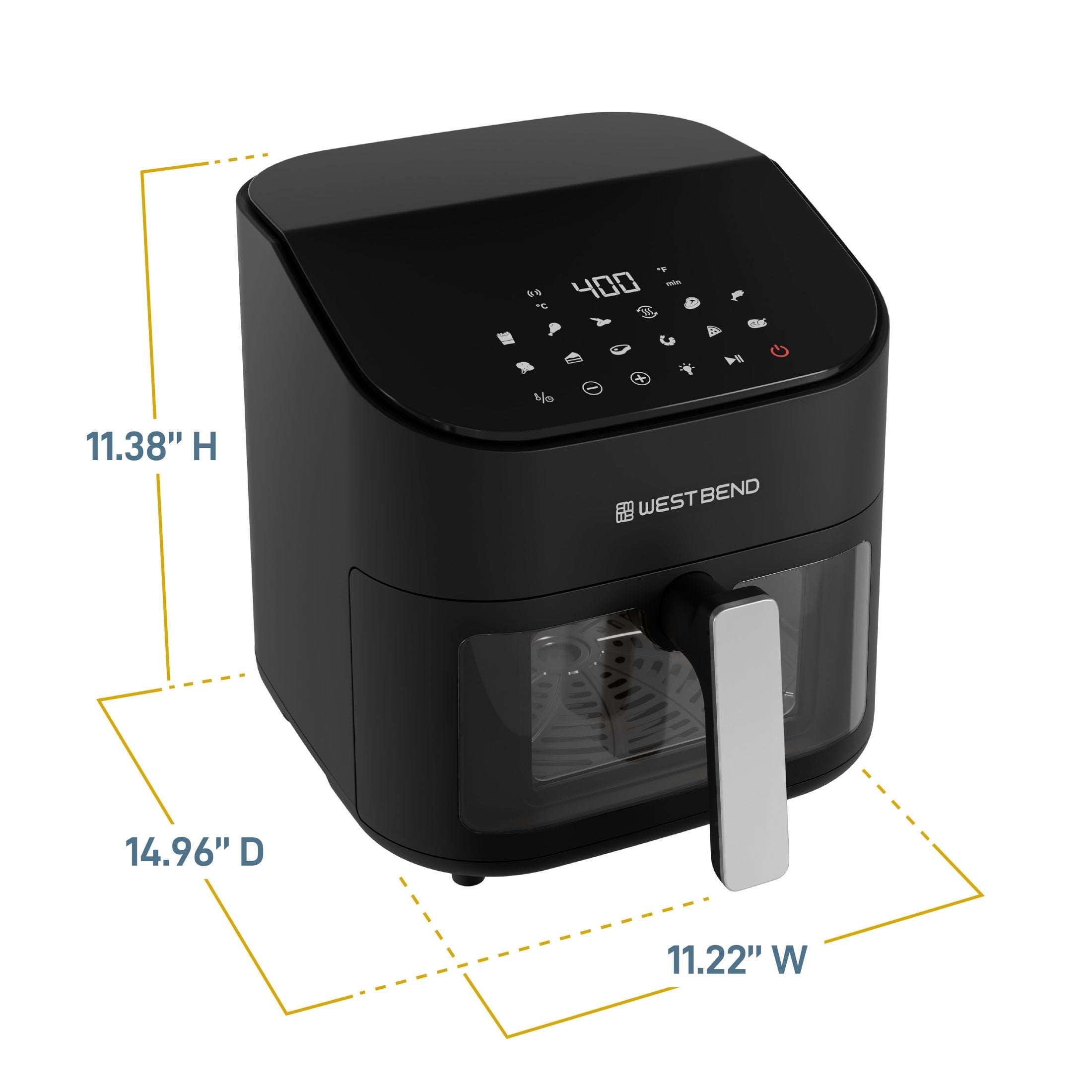 West Bend 7 Quart Digital Air Fryer, 12 Presets, Non-Stick Basket, Easy Cleanup, in Black (AFWB7DBK13)