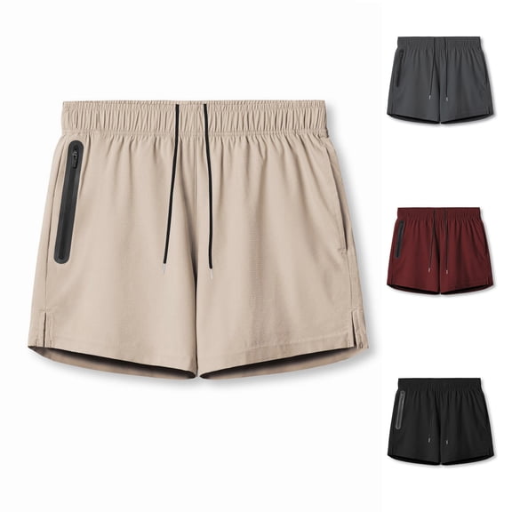 Hrsba Mens Basic Shorts Elastic Waist Sports Wear Straight Outline Woven Solid Color Lightweight Short