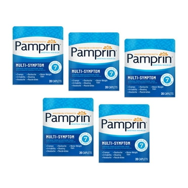 Pamprin Maximum Strength Multi-Symptom Menstrual Pain Relief, 40 Caplets - Pack of 5