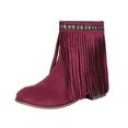thumbnail image 2 of Up to 35%! Women's Slip On Ankle Boots Women's Fashionable Casual Versatile Cool Winter Tassel Sleeve Boots Short Boots Thick Heel Ankle Boots Red 36, 2 of 6