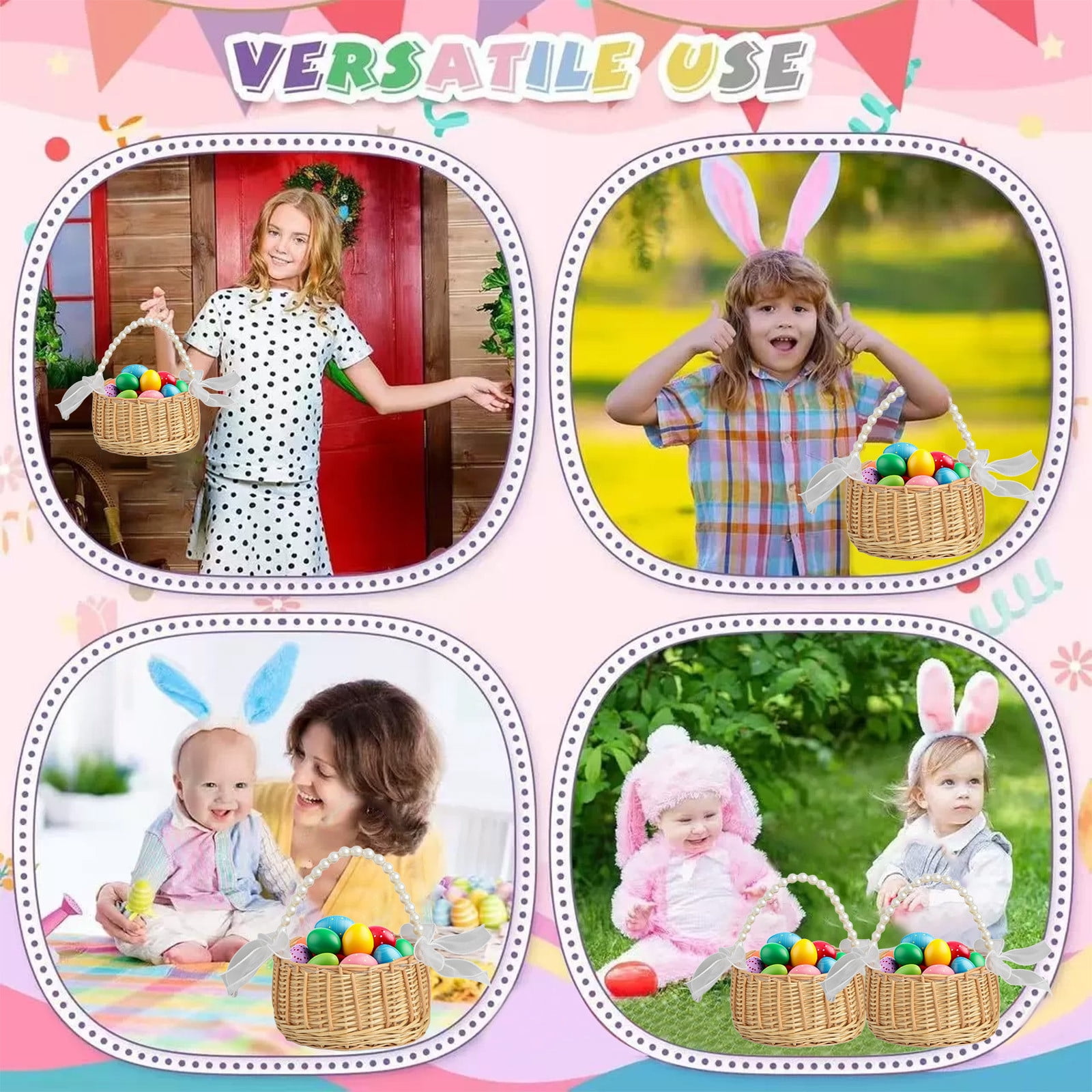 Stijggn Easter Baskets for Gi-rls Easter Decorations Easter Custom Stuffer Basket,Gift Buckets for Carrying Candy Cute Stuffed Easter Festival Gifts