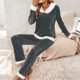 thumbnail image 5 of Karight Womens Velvet Lounge Set with Faux Fur Trim Long Sleeve V Neck Top and Pants Holiday Fall Spring 2 Piece Loungewear, 5 of 5