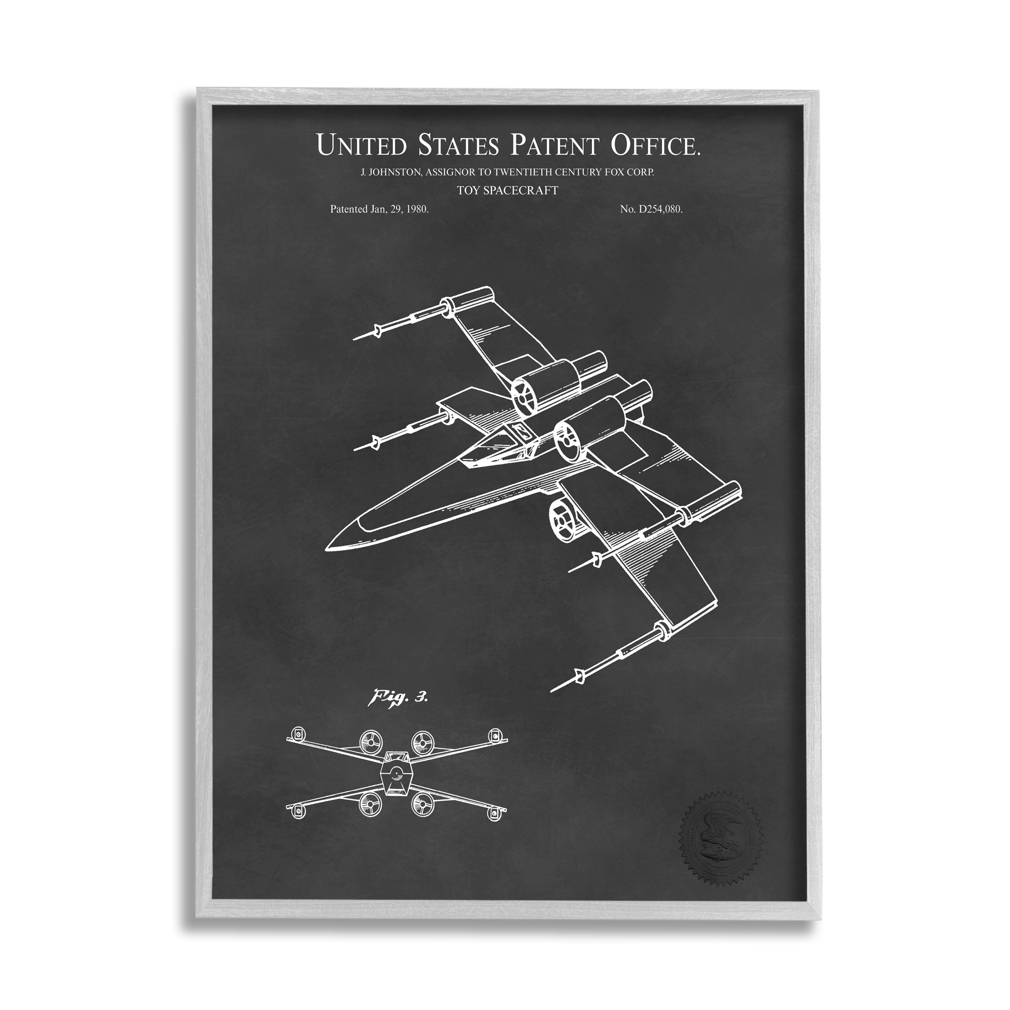 Stupell Industries Vintage Spacecraft Aircraft Patent Office Diagram Blueprint Framed Wall Art, 11 x 14, Design by Karl Hronek