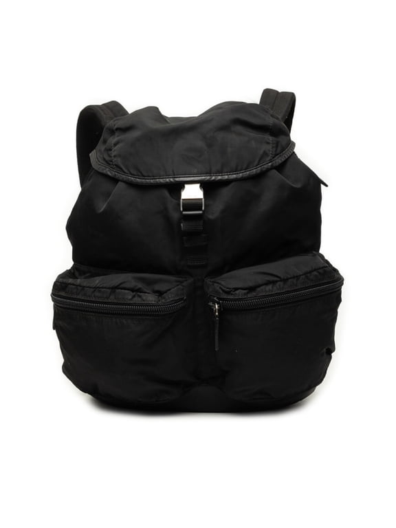 Pre-Owned Prada Pocono Triangle Logo Plate Viaggio Backpack V164 Black Nylon Leather Women's...
