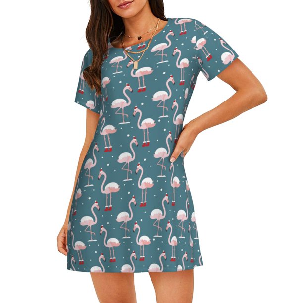 Easygdp Elegant Flamingo Camisón de manga corta para mujer, informal, estampado