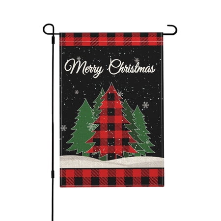 JOOCAR 12” x 18” Burlap Merry Christmas Buffalo Plaid Outdoor Flag and Banner, Double Sided Design