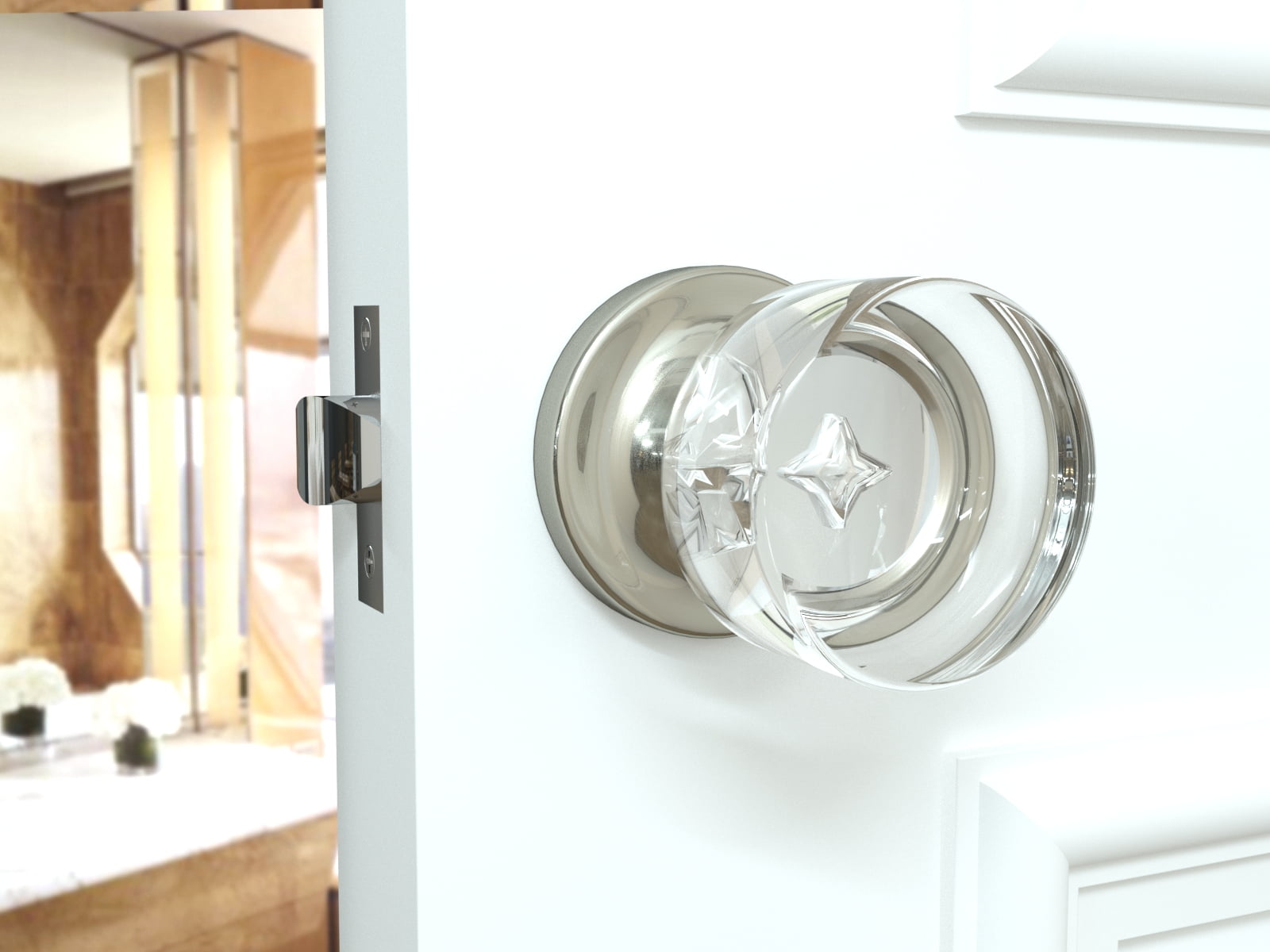 Passage Round Crystal Door Knobs Satin Nickel Round Rosette