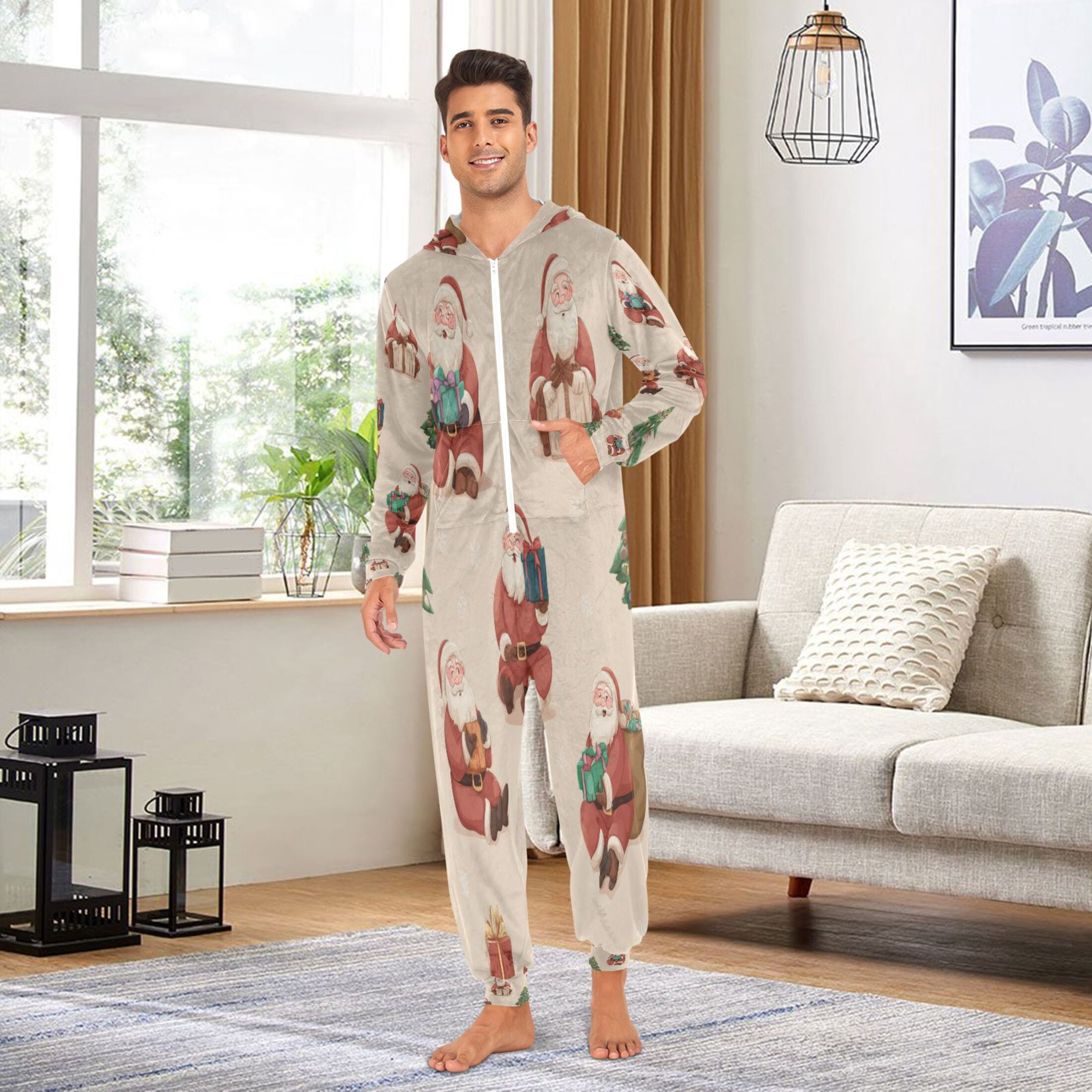 1-Pack Onesie Jumpsuits For Men&Women Winter One Piece Zipper Pajamas Playsuit Santa Various Poses