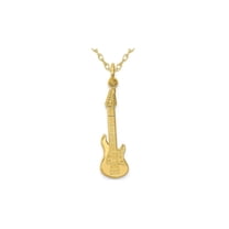 Gem & Harmony 10K Yellow Gold Guitar Charm Pendant Necklace with Chain for Women