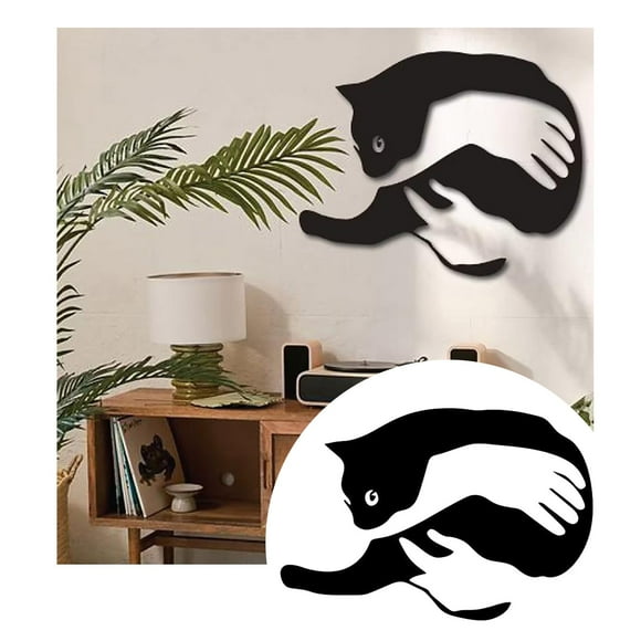 Home Decor Clearance Metal Cat Of Hug ; Metal Wall Decor Metal Wall Art Round Metal Sign Living Room Decor Anniversary Metal Wall Decal, Black