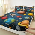 thumbnail image 3 of Manfei Colorful Planet Full Size Sheets,Oil Painting Aesthetic Bed Sheets,Cartoon Stars Print Sheet Sets For Boys Kids,Microfiber Bedroom Decor,4 Pieces, 3 of 7