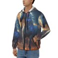 thumbnail image 3 of Zufioo Starry Light White Horse Print Men's Hooded Cardigan, Zip-up Long-Sleeved Sweatshirt Jacket Sportswear-X-Large, 3 of 5