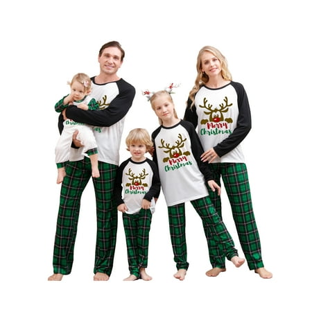 

Thaisu Matching Family Pajamas Sets Christmas PJ s with Elk Letters Printed Long Sleeve Tee and Bottom Loungewear
