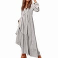 thumbnail image 3 of Women'S Boho Cotton Maxi Dress V-Neck Long Sleeve Flowy Beach Dress with Pockets and Buttons Light Grey XL, 3 of 9