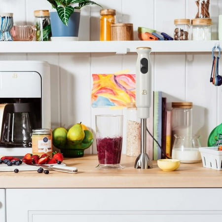 Beautiful 2-Speed Immersion Blender with Chopper & Measuring Cup, White Icing by Drew Barrymore MAY HAVE MISSING ACCESSORIES