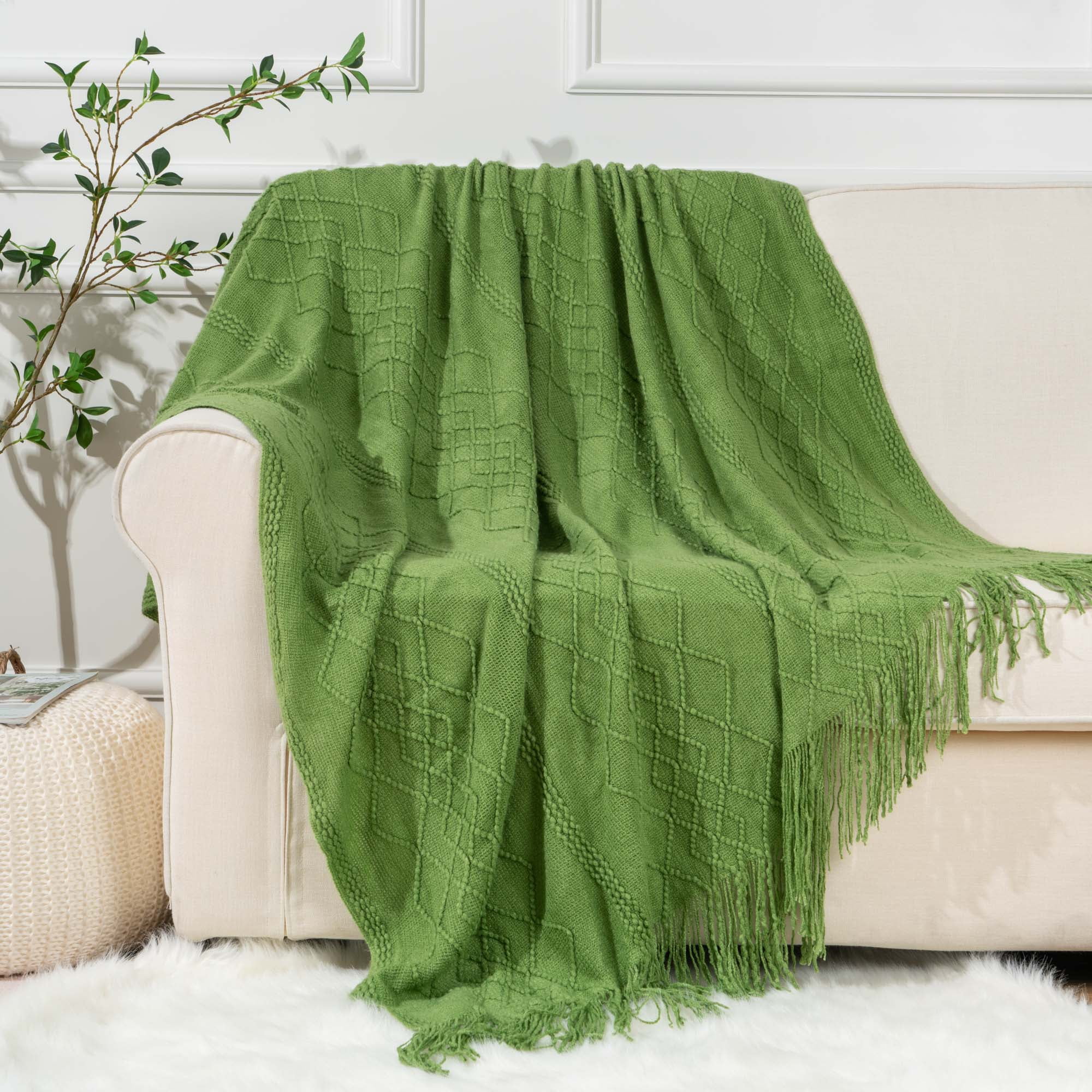 Battilo Green Throw Blanket for Couch Bed Chair, knit Throw Blanket