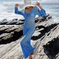 thumbnail image 3 of Women's Beach Cover Up Skirt Hollowed Out Knitted Bikini Swimsuit Sun Dress for Beach Resort Summer,Dark Blue,L, 3 of 7