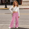 thumbnail image 6 of Fesfesfes Girls Cotton Linen Wide Leg Pants Loose Fit Drawstring Trousers with Pockets, Lightweight Summer Casual Bottoms for School Vacation and Everyday Wear Ages 5-14 Years, 6 of 9