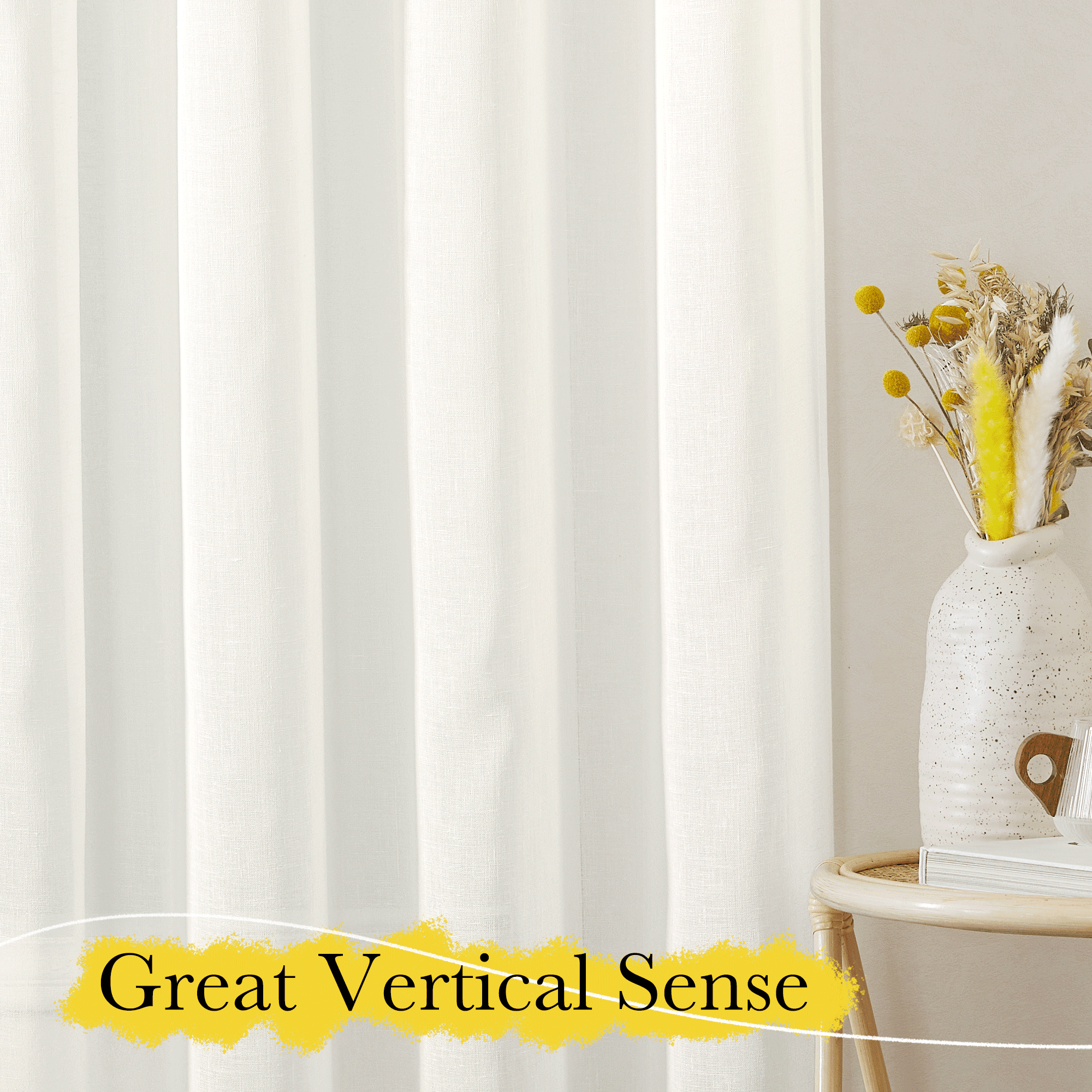 NICETOWN Linen Semi Sheer Curtains 108 inches Long, Rod Pocket & Back Tab Linen Blend Curtains Privacy with Light Filtering Drapes for Bedroom Living Room, Ivory, 52"x 108", 2 Panels