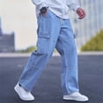 thumbnail image 3 of Migroa Mens Baggy Jeans Elastic Waist Denim Casual Loose Fit Wide Leg Cargo Pants with Drawstring Streetwear Pants Light Blue L, 3 of 7
