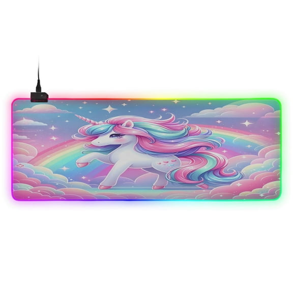 Large RGB Gaming Mouse Pad Led Glowing Mousepad Non-Slip Rubber Base 13 Light Modes 31.5x11.8 Beautiful Fantasy Unicorn