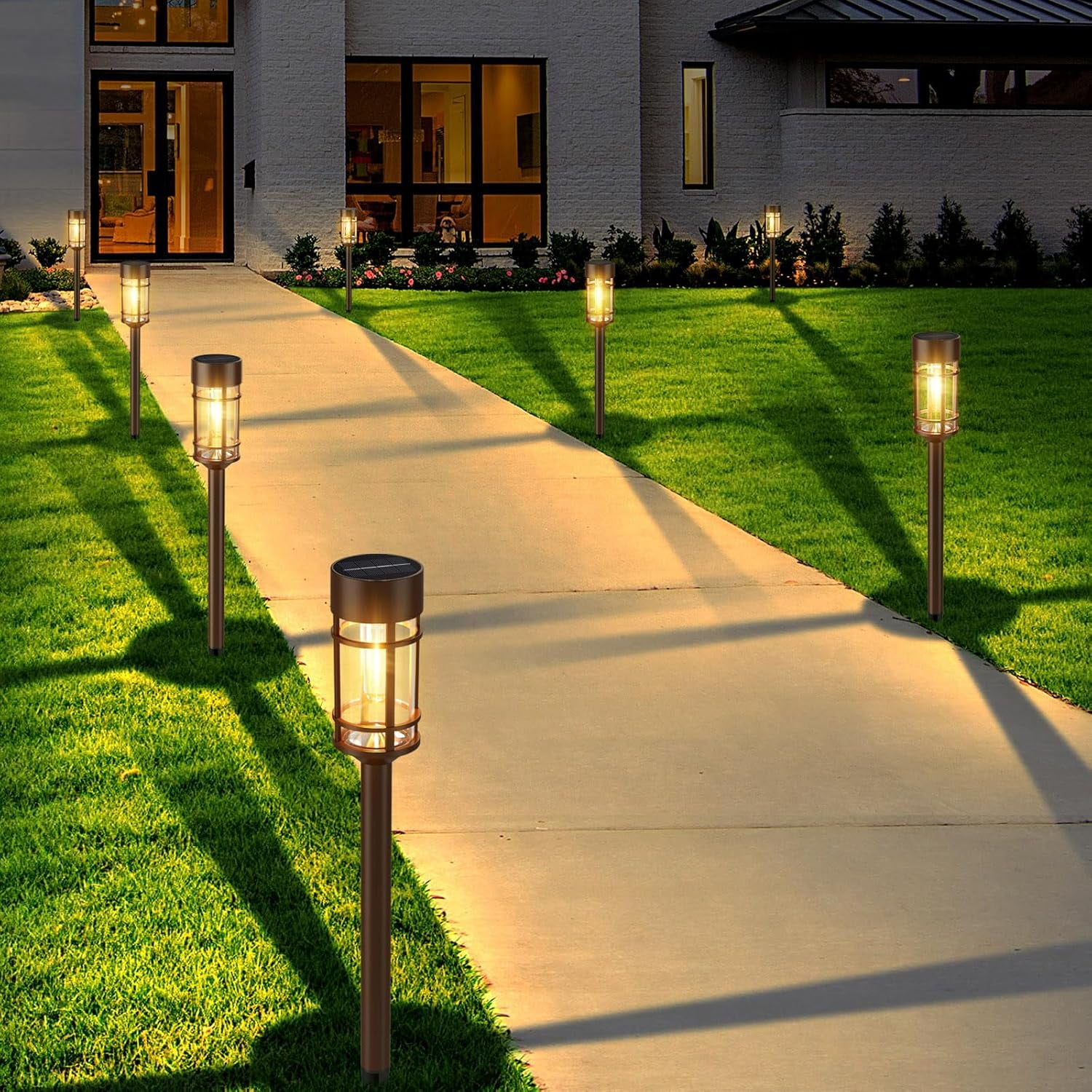 nunhole Solar Pathway Lights, 8 Pack LED Solar Lights Outdoor Waterproof, Glass Metal Garden Lighting for Yard Path Landscape Lawn Walkway Driveway, 3000K