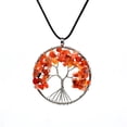 thumbnail image 1 of Xiao Hua Collar con colgante de árbol de la vida para hombre y mujer, hecho a mano con piedra natural y cristal (naranja, cuerda de cuero)., 1 of 4