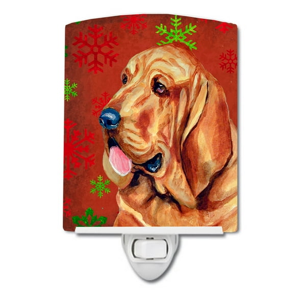 Caroline's Treasures LH9331CNL Bloodhound Red and Green Snowflakes Holiday Christmas Ceramic Night Light, 6x4x3",