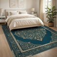 thumbnail image 3 of ODIKA 8'x10' Washable Area Rug Durable, Non-Slip Bug Vintage Scroll Bordered Frame Throw Turquoise Butterfly Teal Boho Refined for Living Room, Under Sectional, Family, 3 of 7