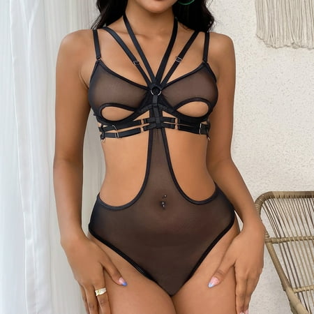 

TAGOLD FY23 Valentine s Day Lingerie for Womens Women s Erotic Lingerie Mesh One-piece Suit Splicing Personality Sexy Set