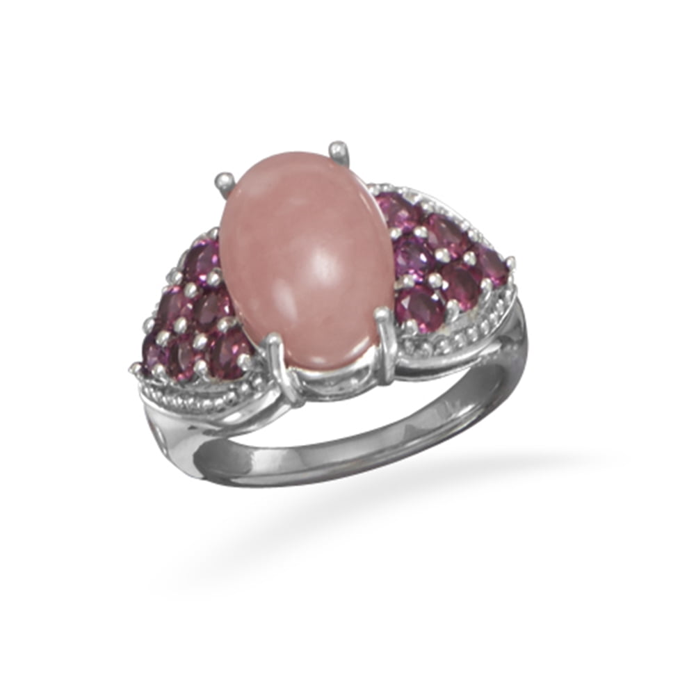 Pink Opal and Pink Rhodolite Garnet Ring Sterling Silver, Sizes 6 to 9 by unknown