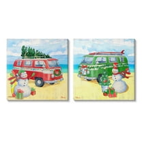 Coastal Christmas Holiday Beach Snowmen Holiday Graphic Art Gallery Wrapped Canvas Print Wall Art, Set of 2