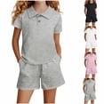 thumbnail image 2 of Qingpeng Kids Casual Daily Solid Short Sleeve Collared Pocket Tee Shorts Matching Outfit Set for Kids, 2 of 5
