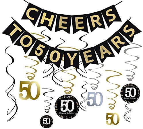 Cheers to 50 Years Bunting Garlands 50 Years Old Birthday/Anniversary Party Decoration Supplies Pre-Strung Sliver Glitter Happy 50th Birthday Banner