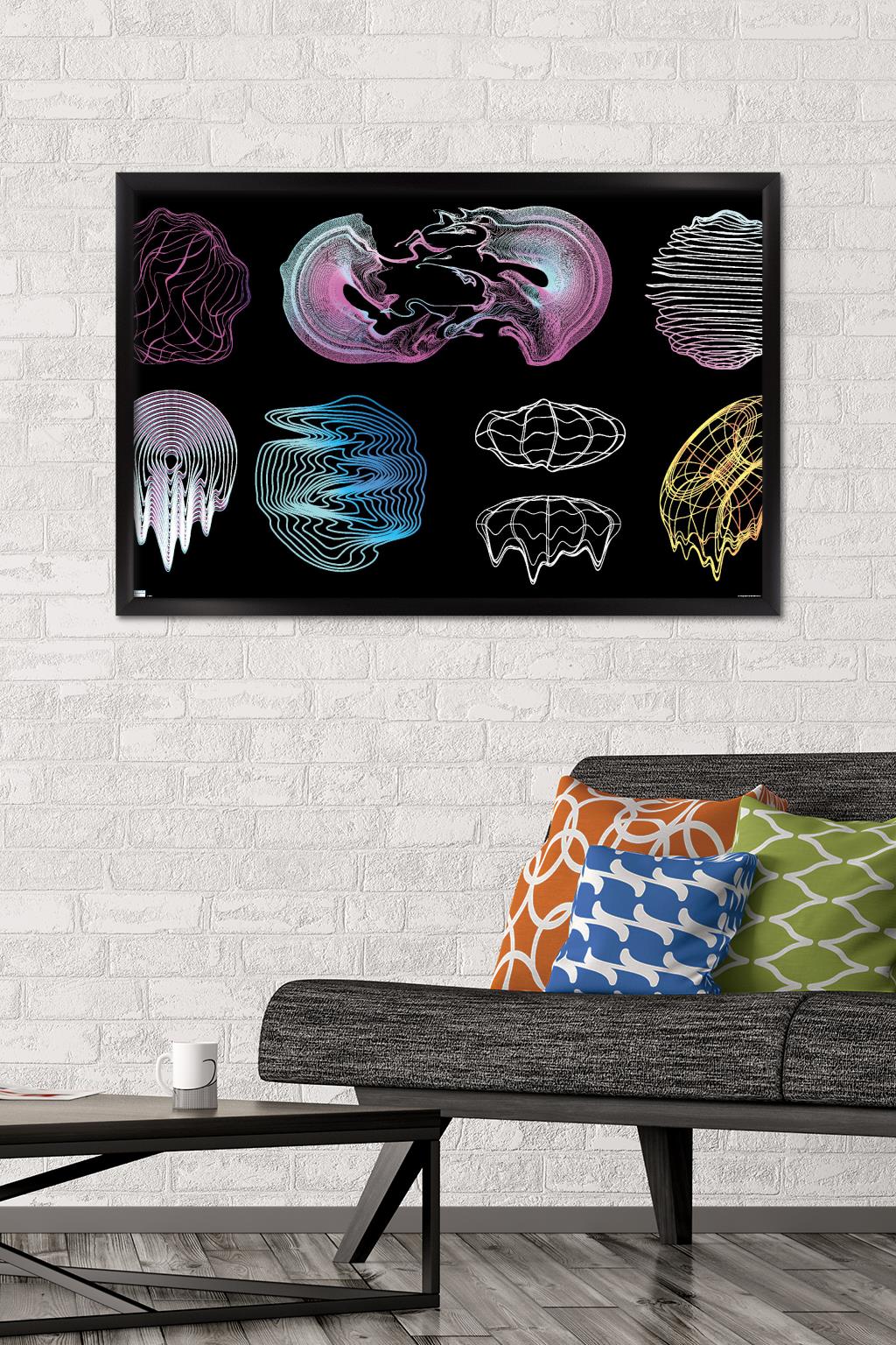 Retrofuturistic Shapes Wall Poster, 22.375" x 34" Framed