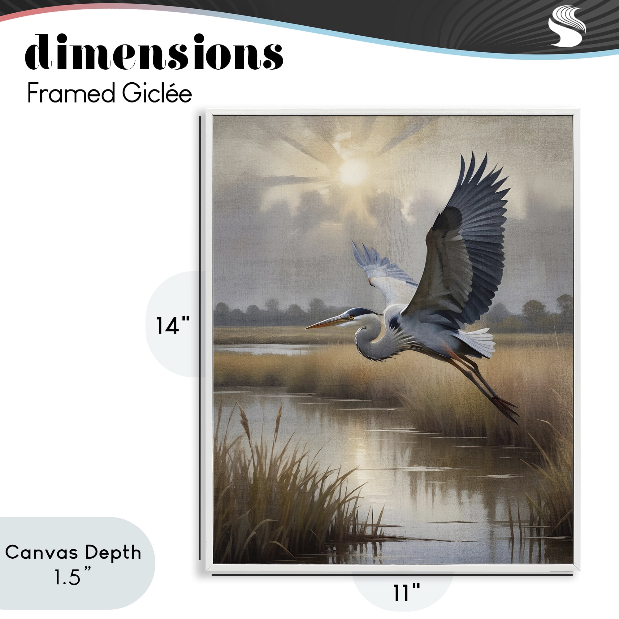 Stupell Industries Heron Flight over Wetlands White Framed Giclee Art, design by Susan Arnot