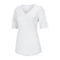 thumbnail image 4 of Babysbule Womens Tops Clearance Women's Lace Short Sleeve V-Neck T-Shirt Loose Casual Summer Tee Tops, 4 of 7