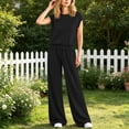 thumbnail image 5 of 2 Piece Sets for Women Sawvnm Women’s Fashion Solid-Color Round Neck Sleeveless Top Elastic Waist Pocket Pants Sets Black M, 5 of 7