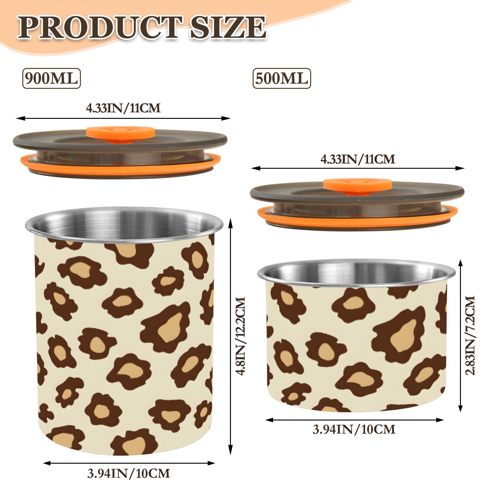 Off White Cheetah Leopard Print Airtight Coffee Bean Canister 30oz Food Storage Containers with Lids For Gournd, Tea, Sugar, Flour, Rice, Cereal, Candy Cookie Jar