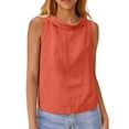 thumbnail image 2 of Women Cotton Linen Sleeveless Crop Tank Tops O Neck Shirt Casual Solid Color Loose Fit Comfy T-Shirt Blouse Vest Orange L, 2 of 4