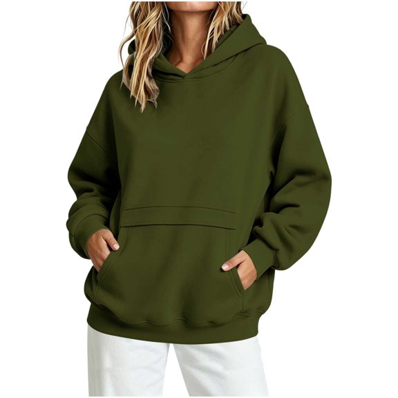 Atogsazn Women's Fleece Oversized Hoodies Casual Long Sleeve Hooded Sweatshirt Fall Winter Tops Clothes Army Green L Fashion