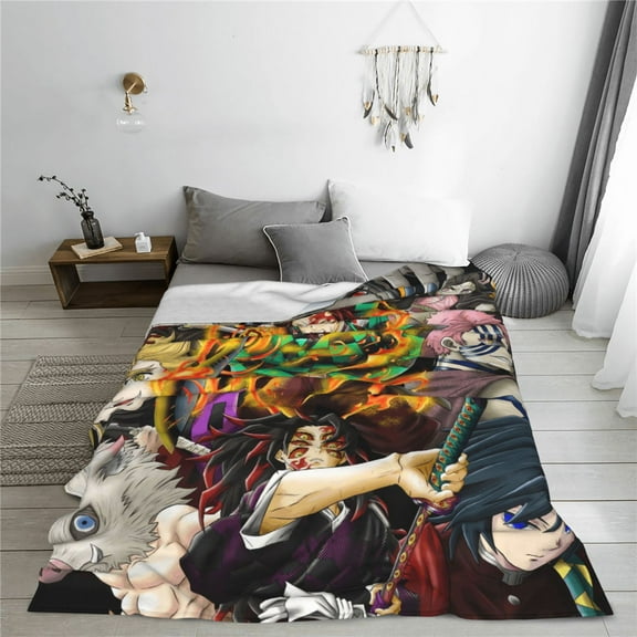 Demon Slayer Cartoon Printing Throw Blanket, All Seasons Flannel Fleece Blanket, Soft & Warm Plush Blankets for Couch Sofa Bed Camping Travel, 40"x30"