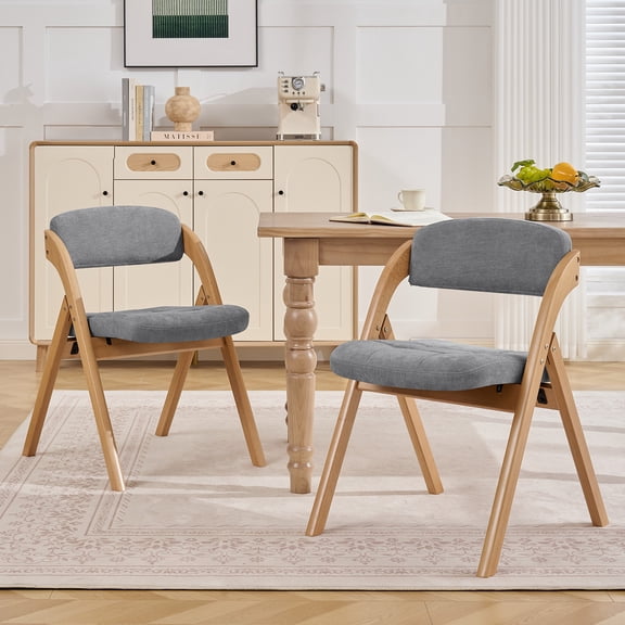BaseBeauty Folding Chairs with Padded Seats, Wooden Stackable Dining Chair Set of 2 for Guests Kitchen Office Wedding Party Picnic, Gray