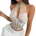 thumbnail image 3 of Top Corto de Encaje con Espalda Halter para Mujer, Estilo Cheongsam , con Cuello Halter S, 3 of 10