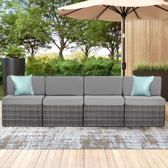 Danrelax 4 Piece Outdoor Patio Furniture Set, Outdoor Sectional Conversation Furniture Chair,Patio Sectional for Garden,Backyard(Grey Cushions and Grey PE Rattan)