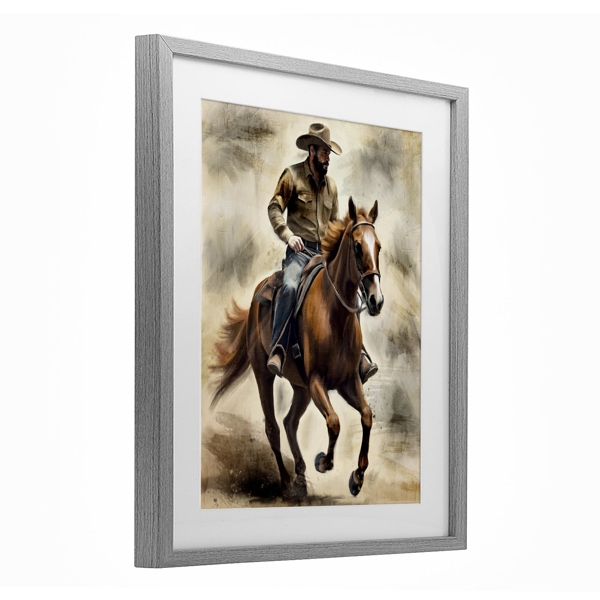 Stupell Industries Gallop Horse & Cowboy Gray Framed Print Under Glass, design by Kim Allen