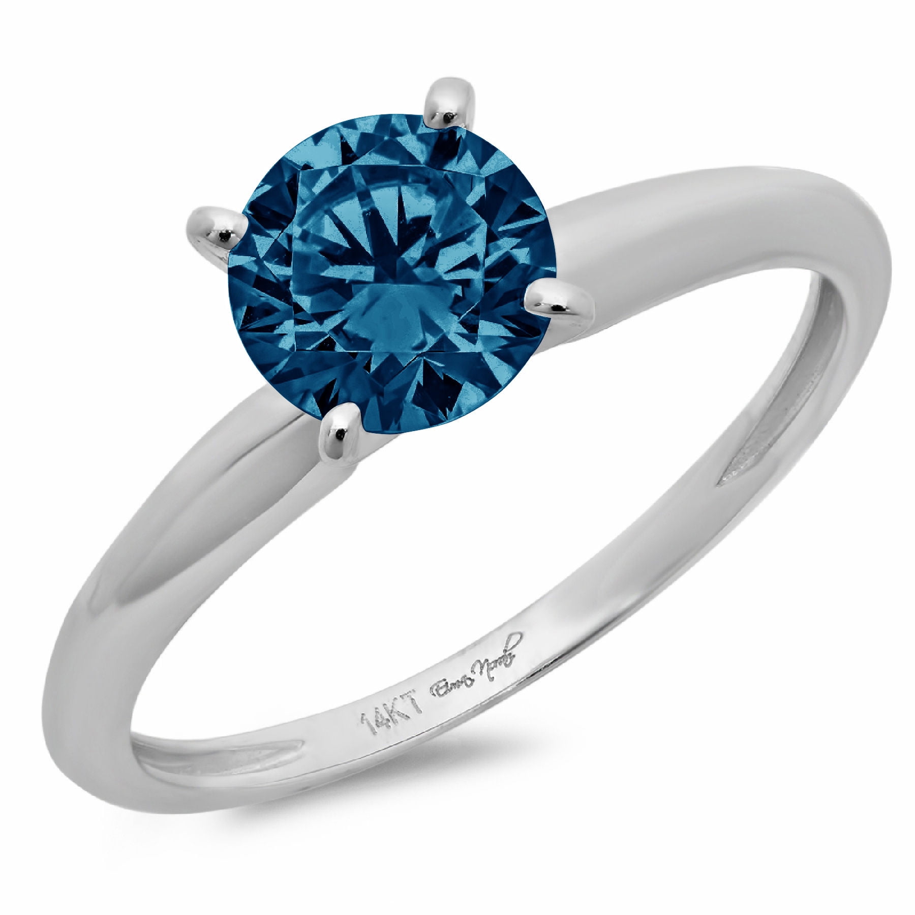 1.50Ct Round Blue Topaz Engagement Wedding Ring Bridal Set 14K White Gold Over 